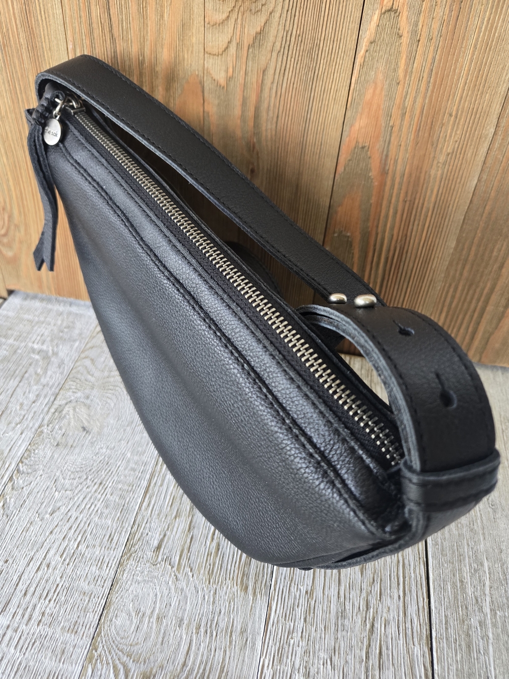 The Sak Tess Sling Black 100% Leather Pebbled Crescent Crossbody - Picture 3 of 16